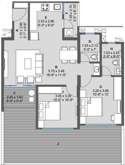 2 BHK 765 Sq. Ft. Apartment