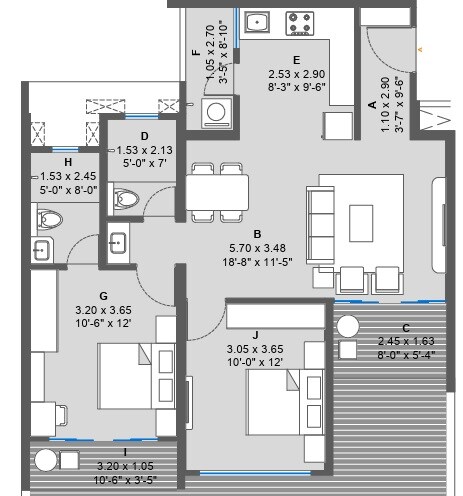 2 BHK 765 Sq. Ft. Apartment