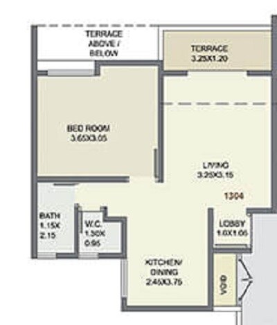 Floor plan of 1 BHK 405 Sq. Ft. Apartment in Kolte Patil Three Jewels, Pune