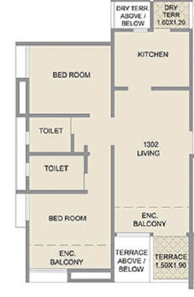 Floor plan of 2 BHK 572 Sq. Ft. Apartment in Kolte Patil Three Jewels, Pune