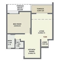 Floor plan of 1 BHK 405 Sq. Ft. Apartment in Kolte Patil Three Jewels Moonstone, Pune