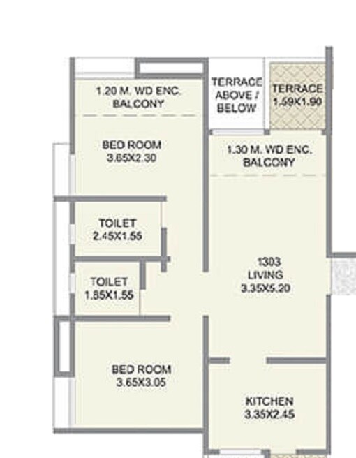 Floor plan of 2 BHK 583 Sq. Ft. Apartment in Kolte Patil Three Jewels Moonstone, Pune