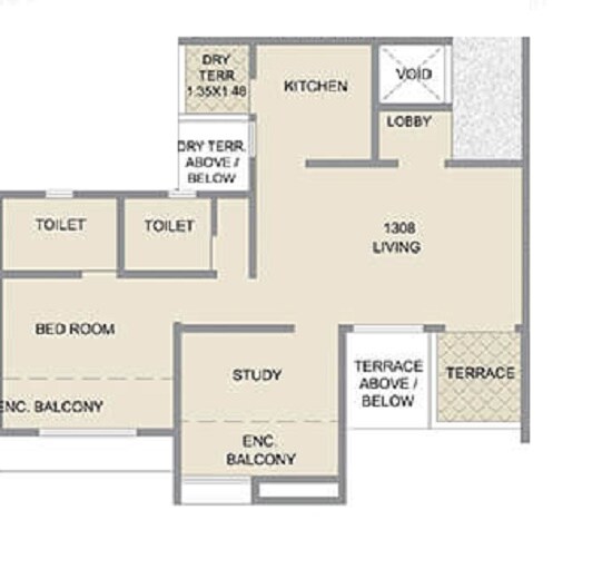 Floor plan of 2 BHK 572 Sq. Ft. Apartment in Kolte Patil Three Jewels Moonstone, Pune