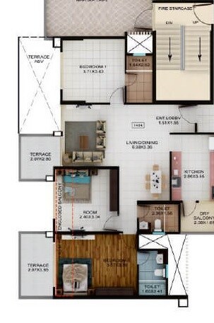 Floor plan of 3 BHK 2440 Sq. Ft. Apartment in Kolte Patil Tuscan Estate, Pune