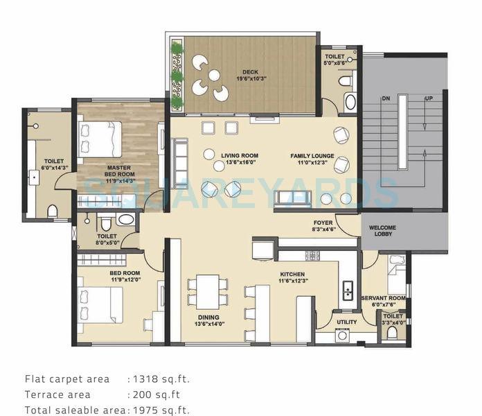 Floor plan of 2 BHK 1600 Sq. Ft. Apartment in Kolte Patil Tuscan Estate, Pune