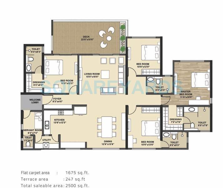 Floor plan of 4 BHK 2500 Sq. Ft. Apartment in Kolte Patil Tuscan Estate, Pune