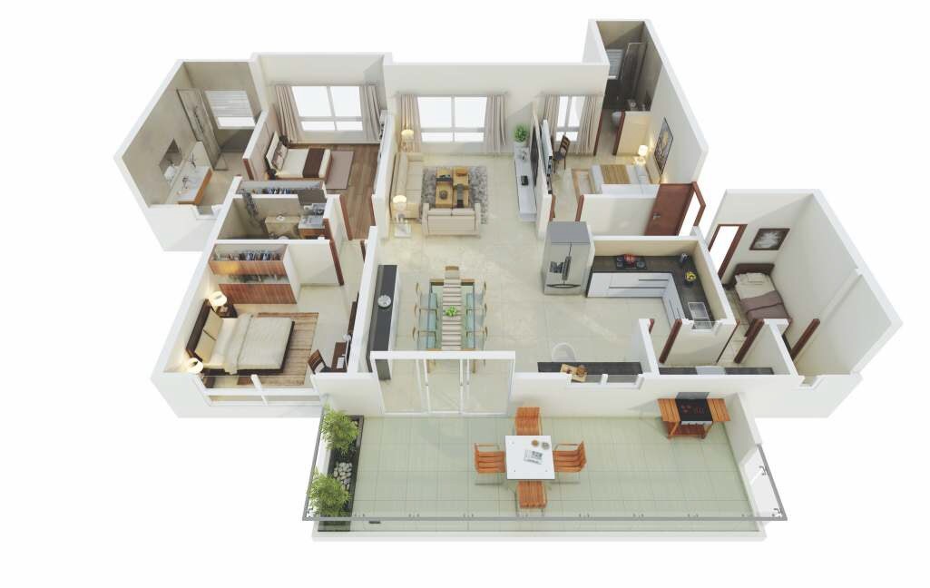 Floor plan of 3 BHK 1210 Sq. Ft. Apartment in Kolte Patil Tuscan Estate Signature Meadows, Pune