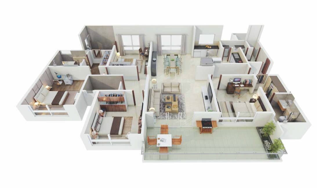 Floor plan of 4 BHK 1590 Sq. Ft. Apartment in Kolte Patil Tuscan Estate Signature Meadows, Pune