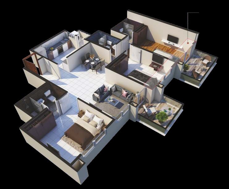 Floor plan of 3 BHK 960 Sq. Ft. Apartment in Kolte Patil Tuscan Parkland, Pune