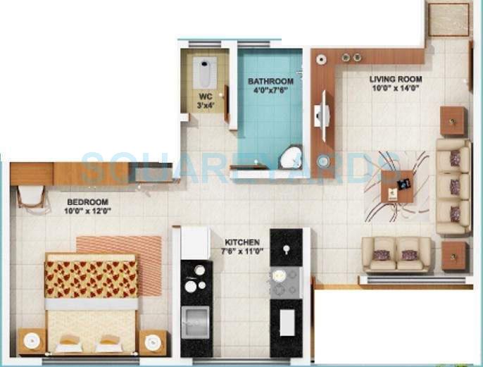 Floor plan of 1 BHK 561 Sq. Ft. Apartment in Kolte Patil Umang Homes Phase 1, Pune