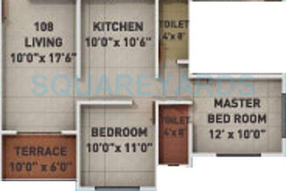Floor plan of 2 BHK 847 Sq. Ft. Apartment in Kolte Patil Umang Homes Phase 1, Pune
