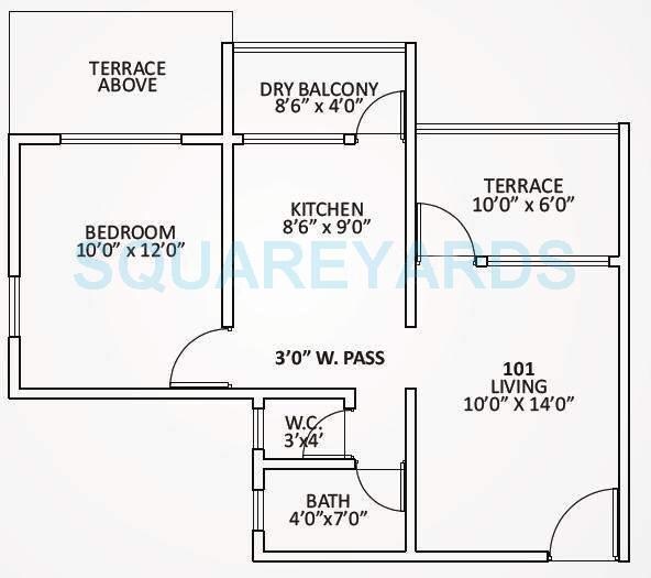 Floor plan of 1 BHK 670 Sq. Ft. Apartment in Kolte Patil Umang Homes Phase 2, Pune