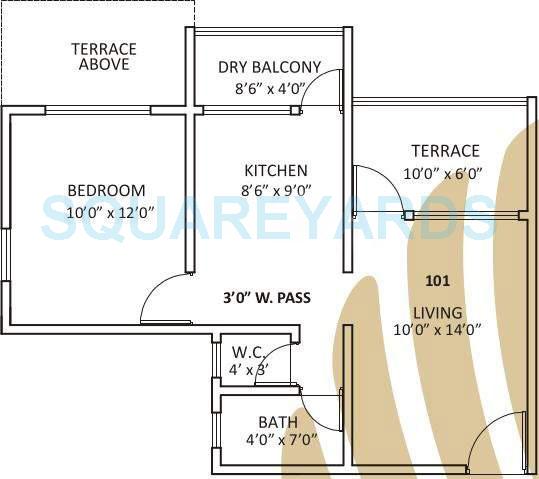 Floor plan of 1 BHK 670 Sq. Ft. Apartment in Kolte Patil Umang Premiere, Pune