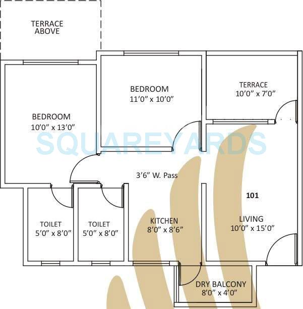 Floor plan of 2 BHK 900 Sq. Ft. Apartment in Kolte Patil Umang Premiere, Pune