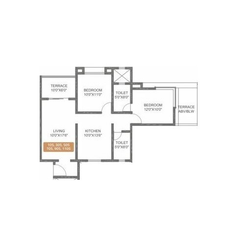 Floor plan of 2 BHK 611 Sq. Ft. Apartment in Kolte Patil Umang Pride, Pune