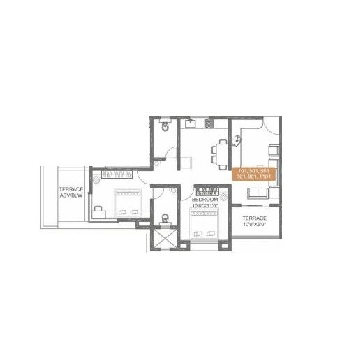 Floor plan of 2 BHK 684 Sq. Ft. Apartment in Kolte Patil Umang Pride, Pune