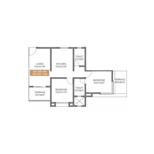 Floor plan of 2 BHK 665 Sq. Ft. Apartment in Kolte Patil Umang Pride, Pune