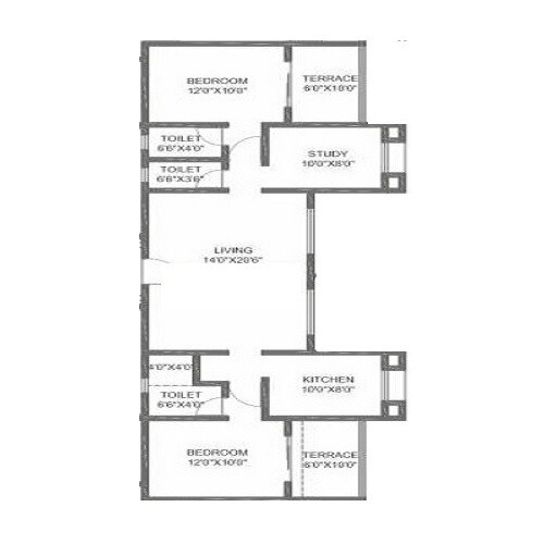 Floor plan of 2 BHK 935 Sq. Ft. Apartment in Kolte Patil Umang Pride, Pune