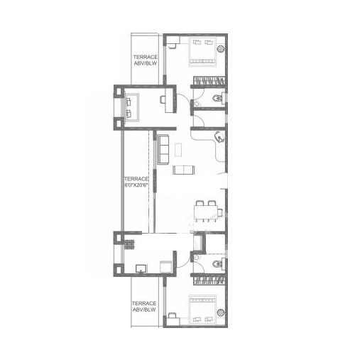 Floor plan of 3 BHK 1250 Sq. Ft. Apartment in Kolte Patil Umang Pride, Pune