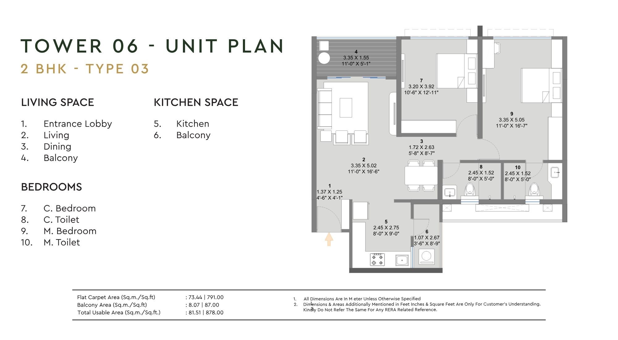 Floor plan of 2 BHK 791 Sq. Ft. Apartment in Kolte Patil Vyana, Pune