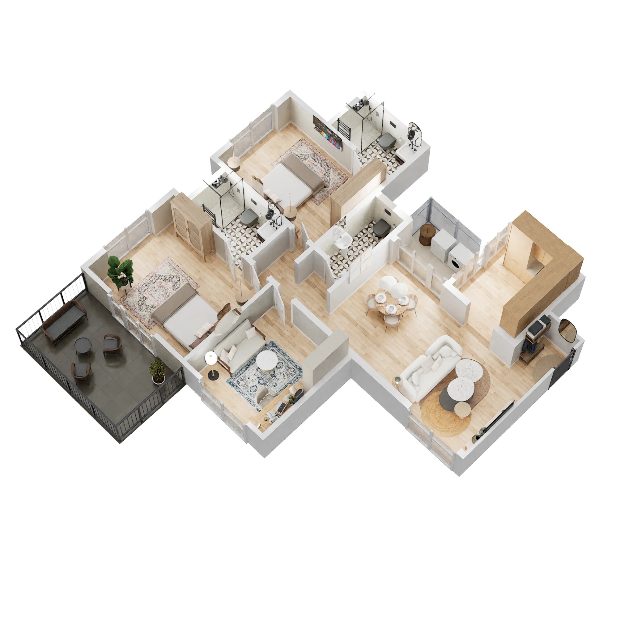 Floor plan of 3 BHK 733 Sq. Ft. Apartment in Kolte Patil Western Avenue, Pune