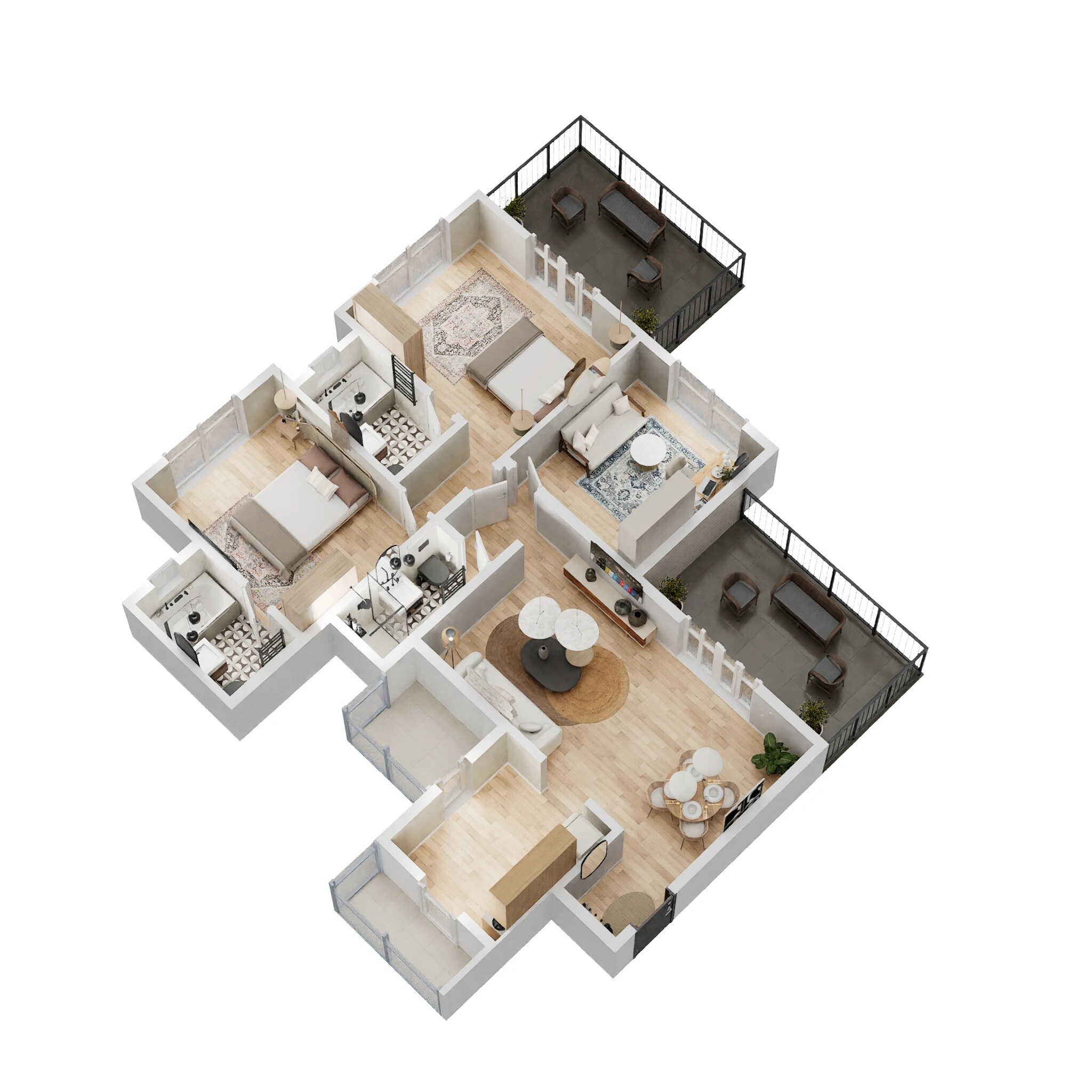Floor plan of 3 BHK 865 Sq. Ft. Apartment in Kolte Patil Western Avenue, Pune