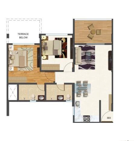 Floor plan of 2 BHK Apartment - 497 sq. ft. in Kolte Patil Xenia, Pune