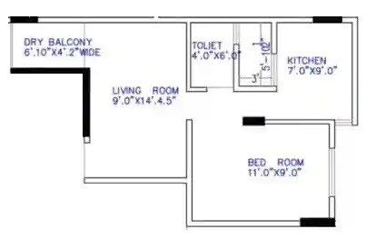 Floor plan of 1 BHK 486 Sq. Ft. Apartment in Konark Bora Pride, Pune