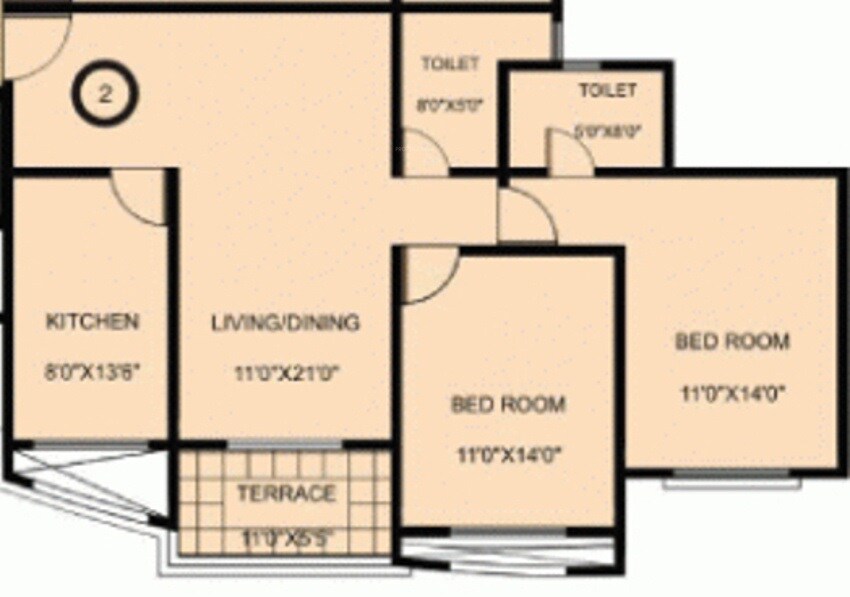 Floor plan of 2 BHK Apartment - 1120 sq. ft. in Konark Exotica, Pune