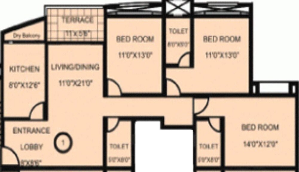 Floor plan of 3 BHK Apartment - 1550 sq. ft. in Konark Exotica, Pune