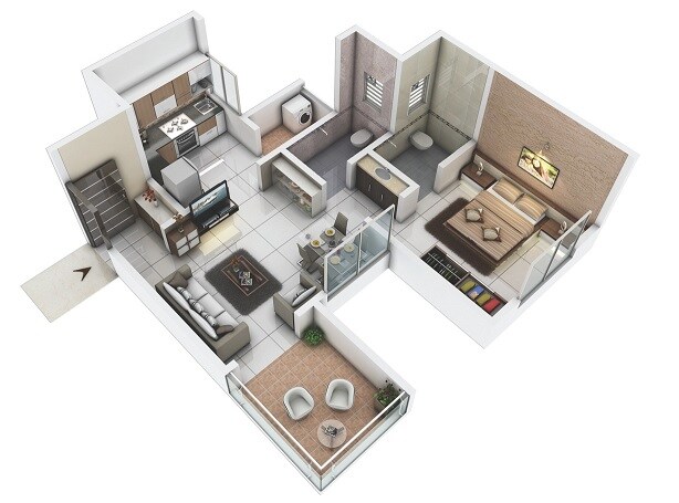 Floor plan of 1 BHK 520 Sq. Ft. Apartment in Konark Grand Casa, Pune