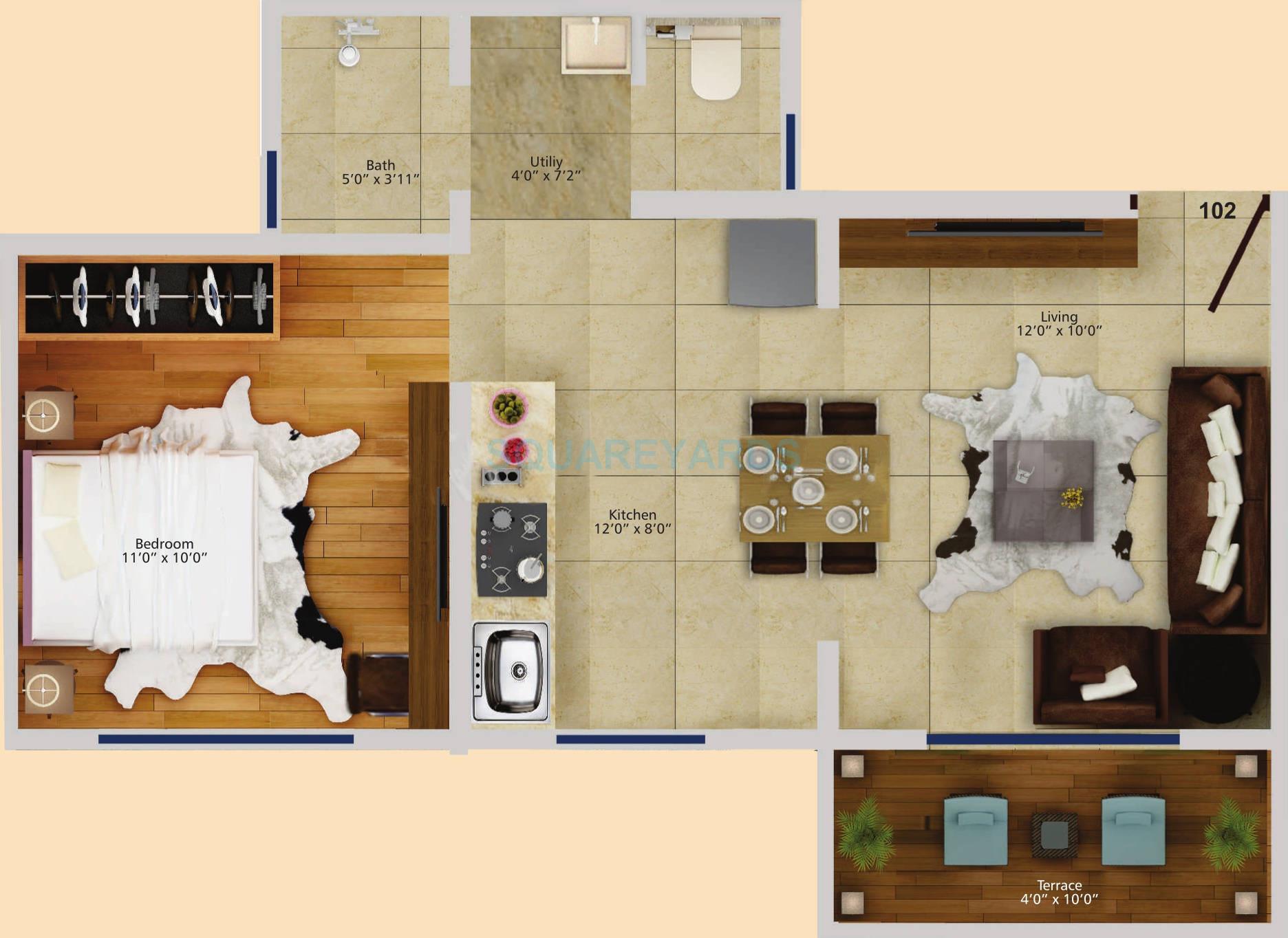 Floor plan of 1 BHK Apartment - 580 sq. ft. in Konark Krest, Pune