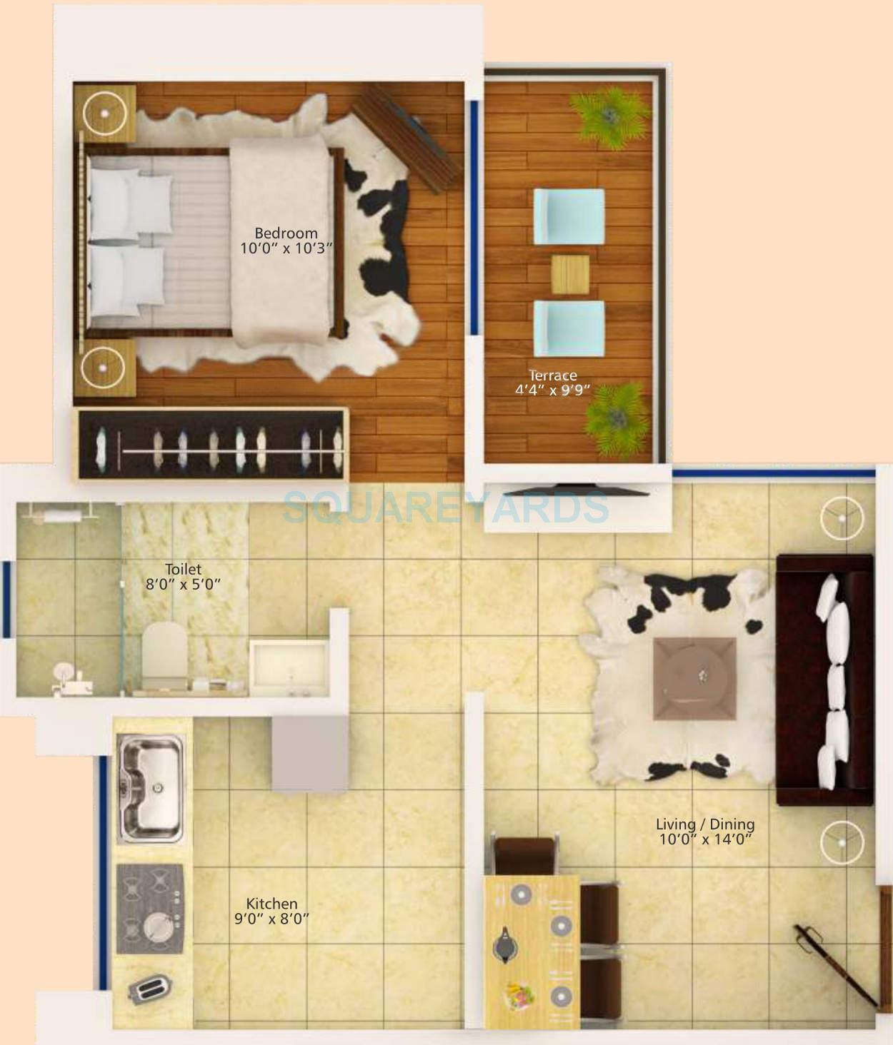 Floor plan of 1 BHK 560 Sq. Ft. Apartment in Konark Krish 2, Pune