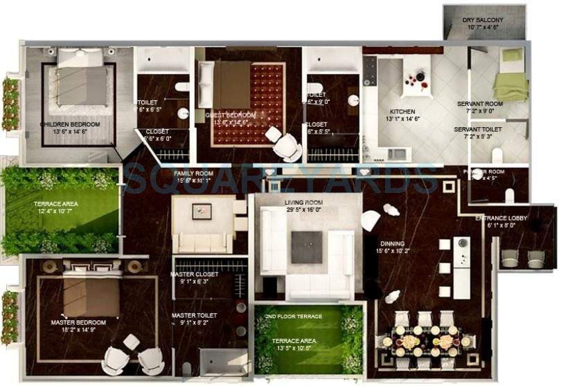 Floor plan of 3 BHK 2351 Sq. Ft. Apartment in Konark The Imperial, Pune