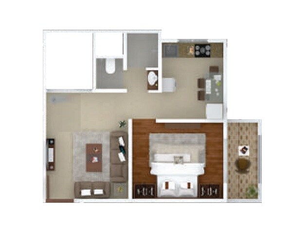 Floor plan of 1 BHK 602 Sq. Ft. Apartment in Konark Virtue, Pune