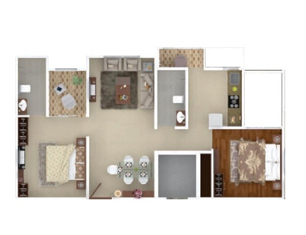 Floor plan of 2 BHK 770 Sq. Ft. Apartment in Konark Virtue, Pune