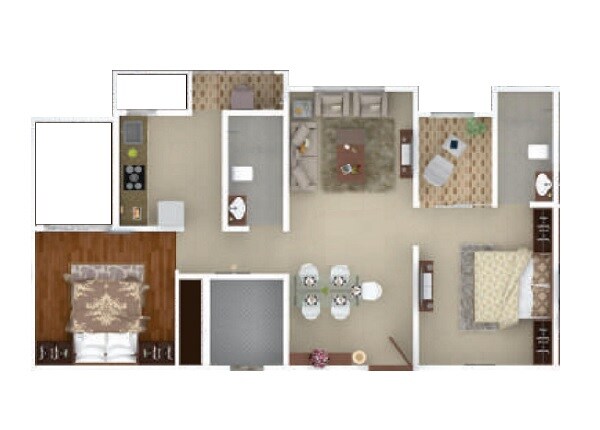 Floor plan of 2 BHK 807 Sq. Ft. Apartment in Konark Virtue, Pune