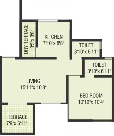 Floor plan of 1 BHK 519 Sq. Ft. Apartment in Konark Yashoda Angan, Pune