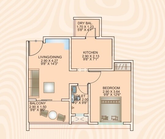 Floor plan of 1 BHK 455 Sq. Ft. Apartment in Konbil Konifer, Pune