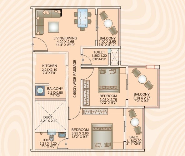 Floor plan of 2 BHK 700 Sq. Ft. Apartment in Konbil Konifer, Pune