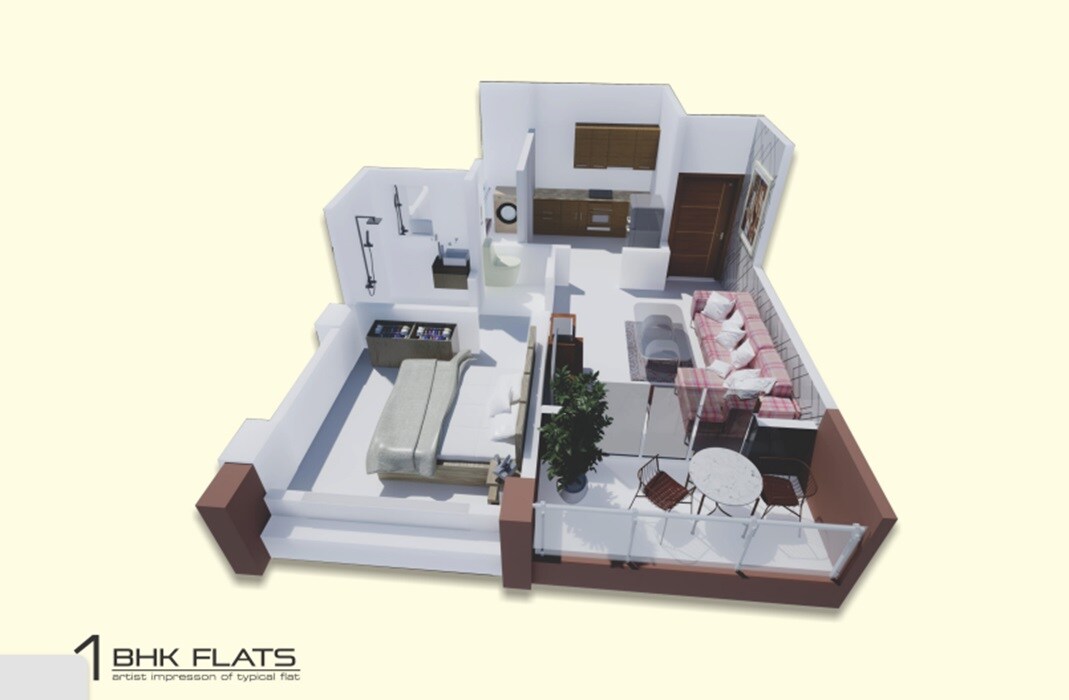 Floor plan of 1 BHK 426 Sq. Ft. Apartment in Kondhare 4 Flamingos, Pune