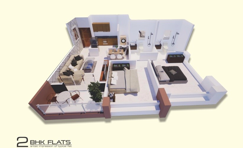 Floor plan of 2 BHK 623 Sq. Ft. Apartment in Kondhare 4 Flamingos, Pune