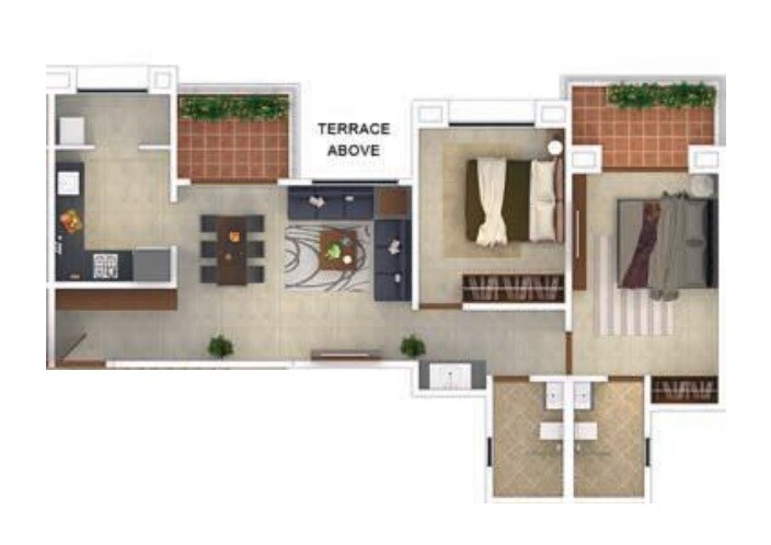 Floor plan of 2 BHK 625 Sq. Ft. Apartment in Kool Homes Panchamrut Apartment, Pune