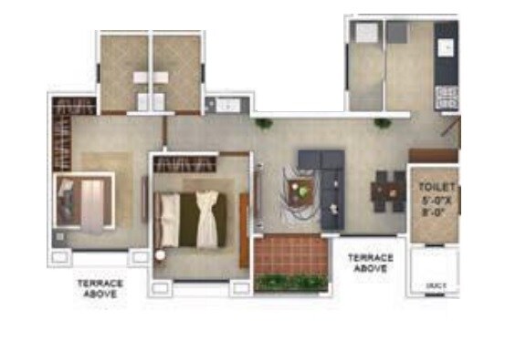 Floor plan of 2 BHK 658 Sq. Ft. Apartment in Kool Homes Panchamrut Apartment, Pune