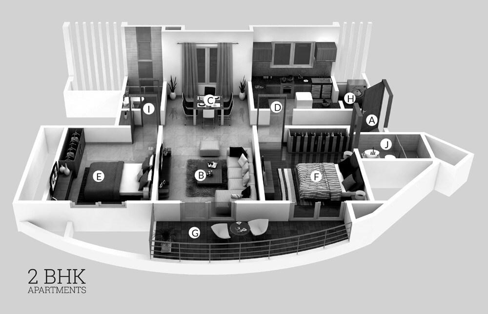 Floor plan of 2 BHK 778 Sq. Ft. Apartment in Kool Homes Signature, Pune