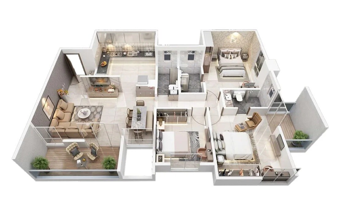 Floor plan of 3 BHK 1127 Sq. Ft. Apartment in Koral Aeternaa, Pune