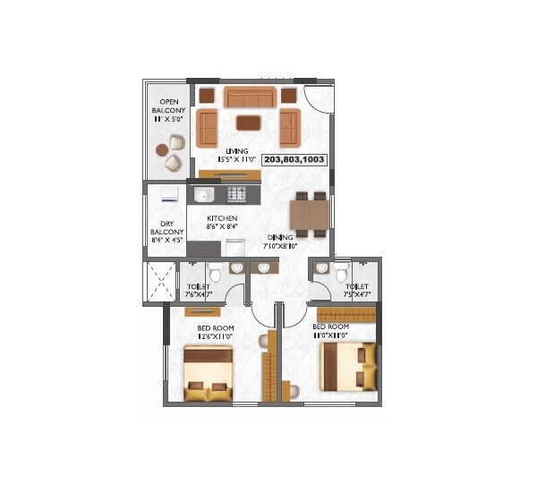 Floor plan of 2 BHK 604 Sq. Ft. Apartment in Kotibhaskar Adiyogi, Pune