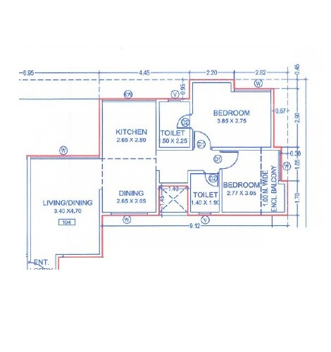 Floor plan of 2 BHK 990 Sq. Ft. Apartment in Kotibhaskar Anant, Pune