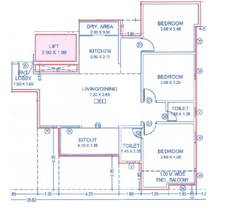 Floor plan of 3 BHK 1259 Sq. Ft. Apartment in Kotibhaskar Anant, Pune