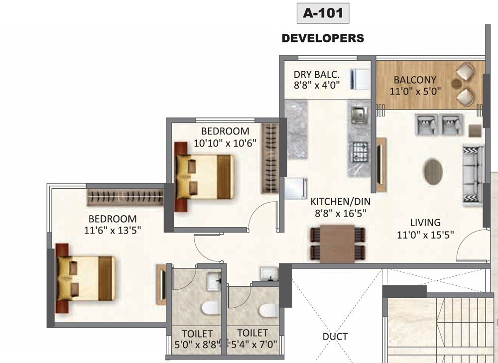 Floor plan of 2 BHK 832 Sq. Ft. Apartment in Kotibhaskar Gomati Narmada CHSL, Pune